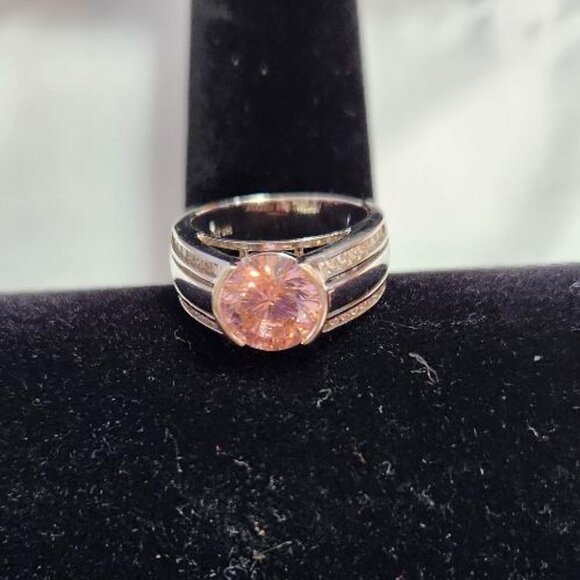 Jewelry - 925 Silver Ring with Round Pink CZ stone and clear cz stones